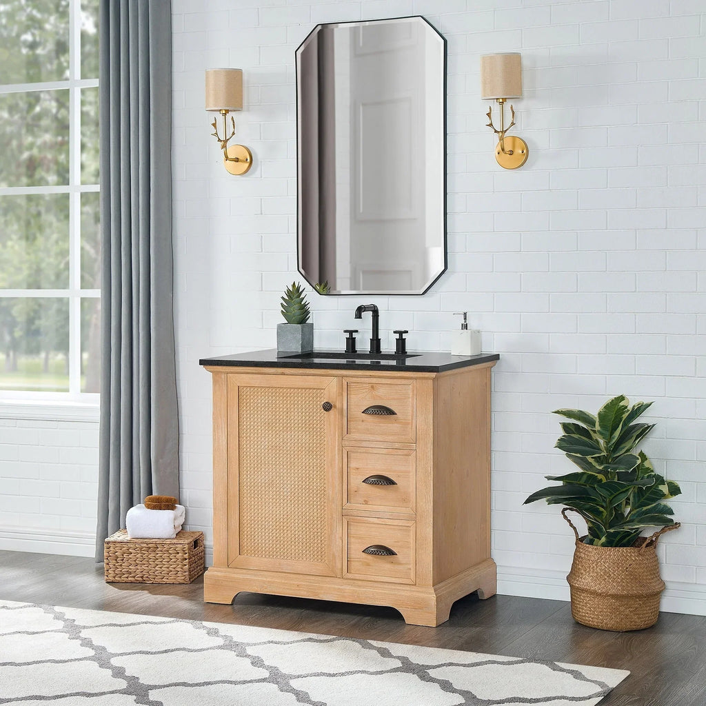 Hervas Bath Vanity with Natural Marble Top without Mirror