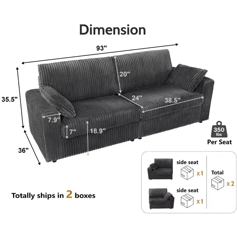 Dyonery Modular Corduroy Sectional Sofa with Washable Covers