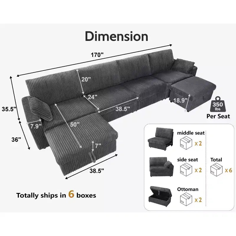 Dyonery Modular Corduroy Sectional Sofa with Washable Covers