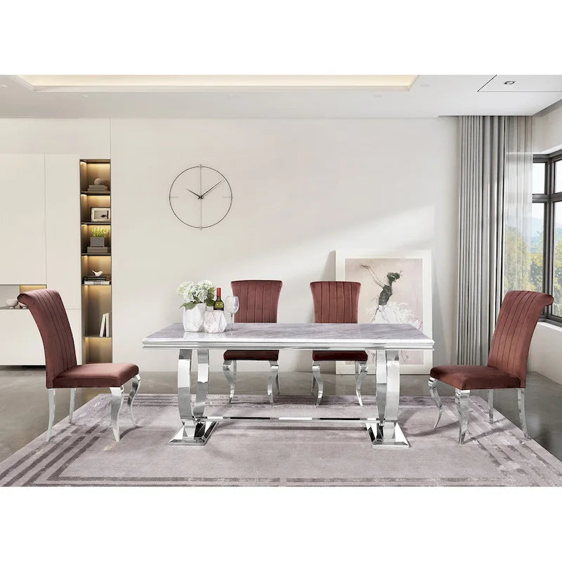 Modern Dining Room Table with Stainless Steel Metal U-Base