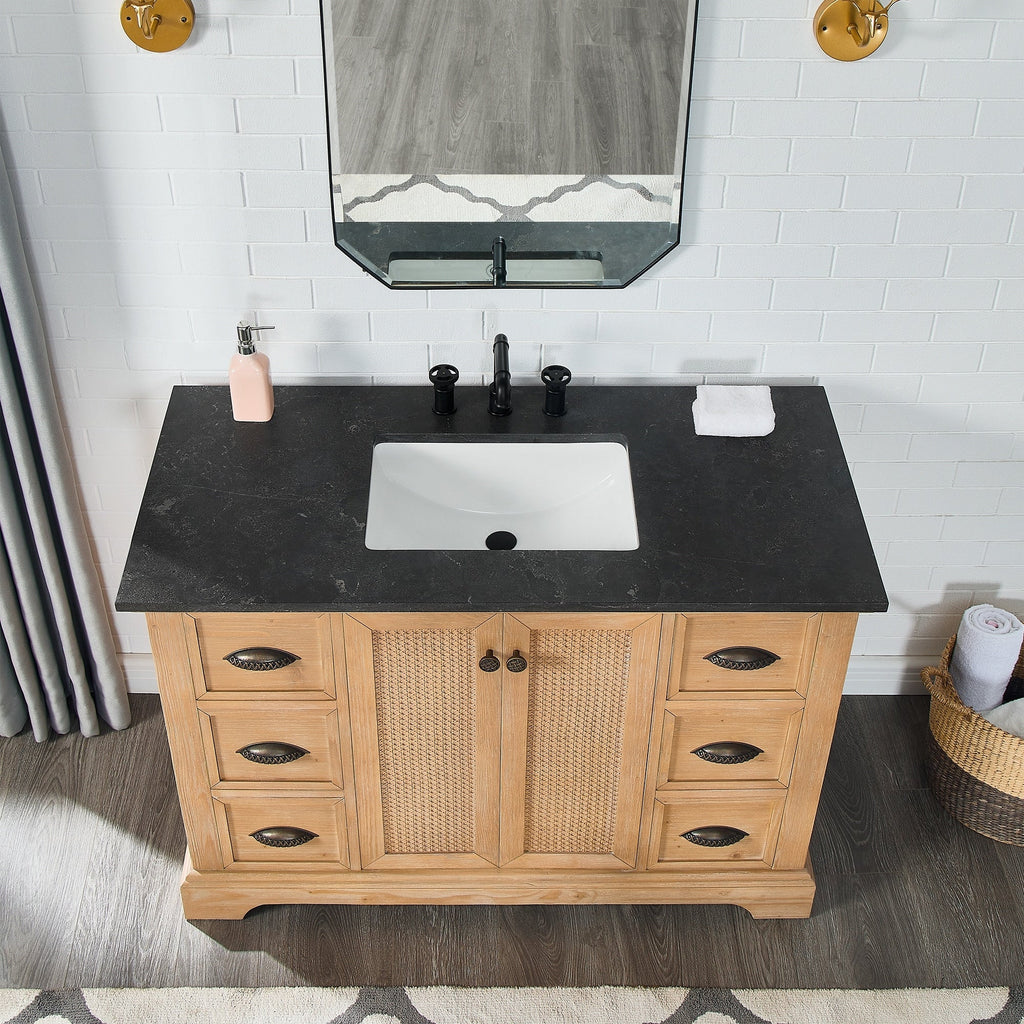 Hervas Bath Vanity with Natural Marble Top without Mirror