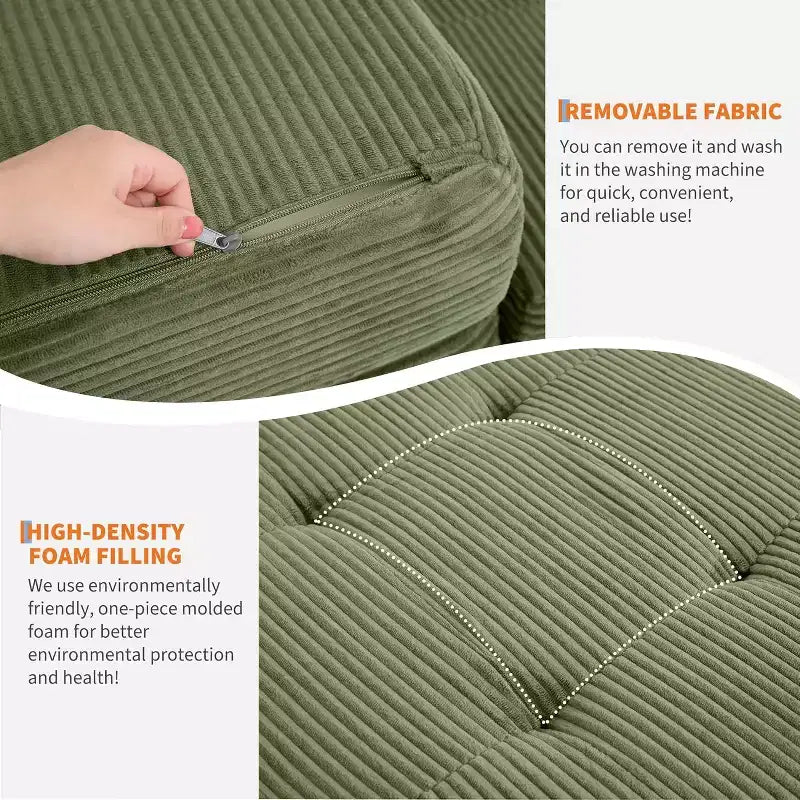 SunnyFurn 6 Inch Tri-Fold Mattress Sofa Bed, 75X54.3 Foam Folding Guest Bed with Tufted Corduroy, Portable for Camping, Living Room, Bedroom