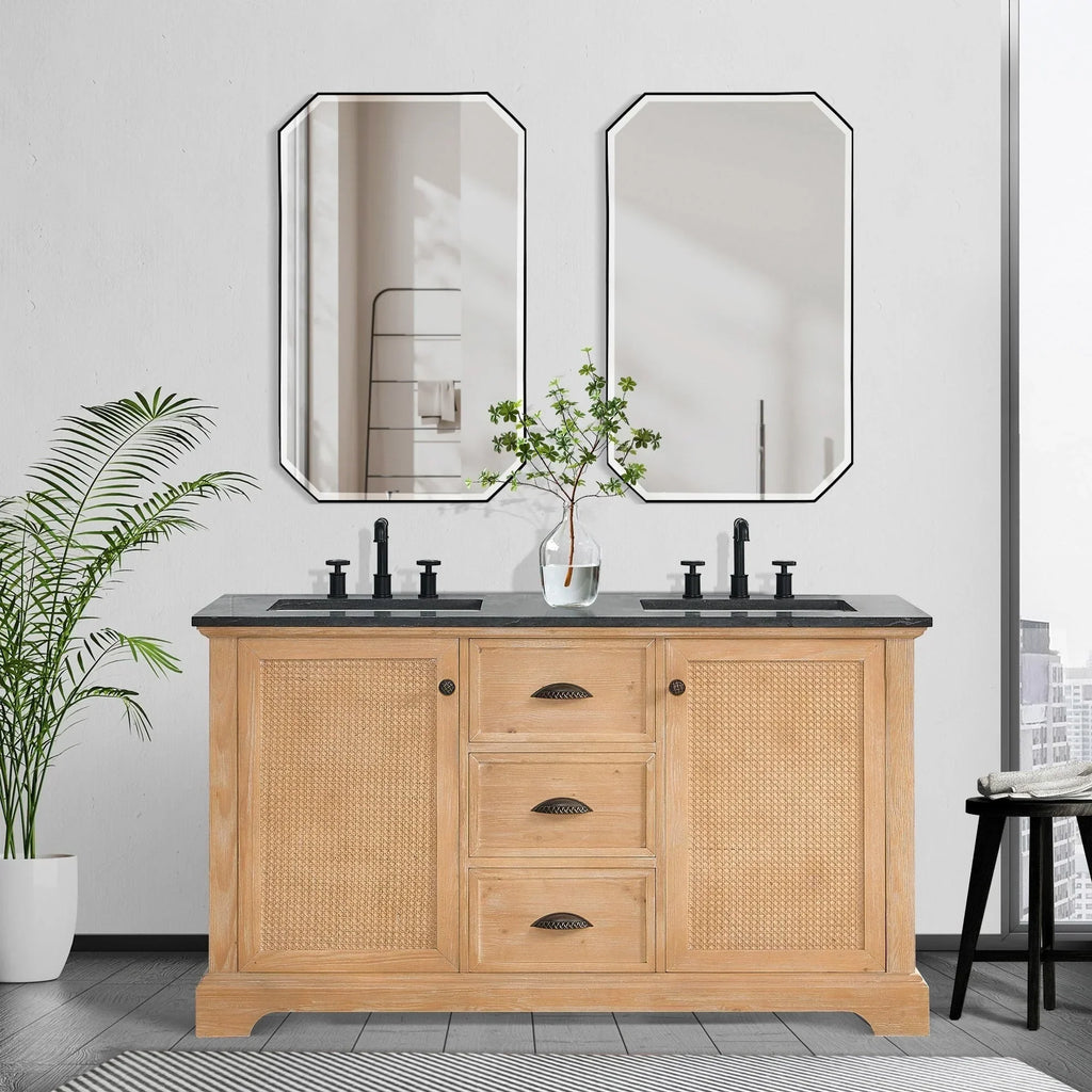 Hervas Bath Vanity with Natural Marble Top without Mirror
