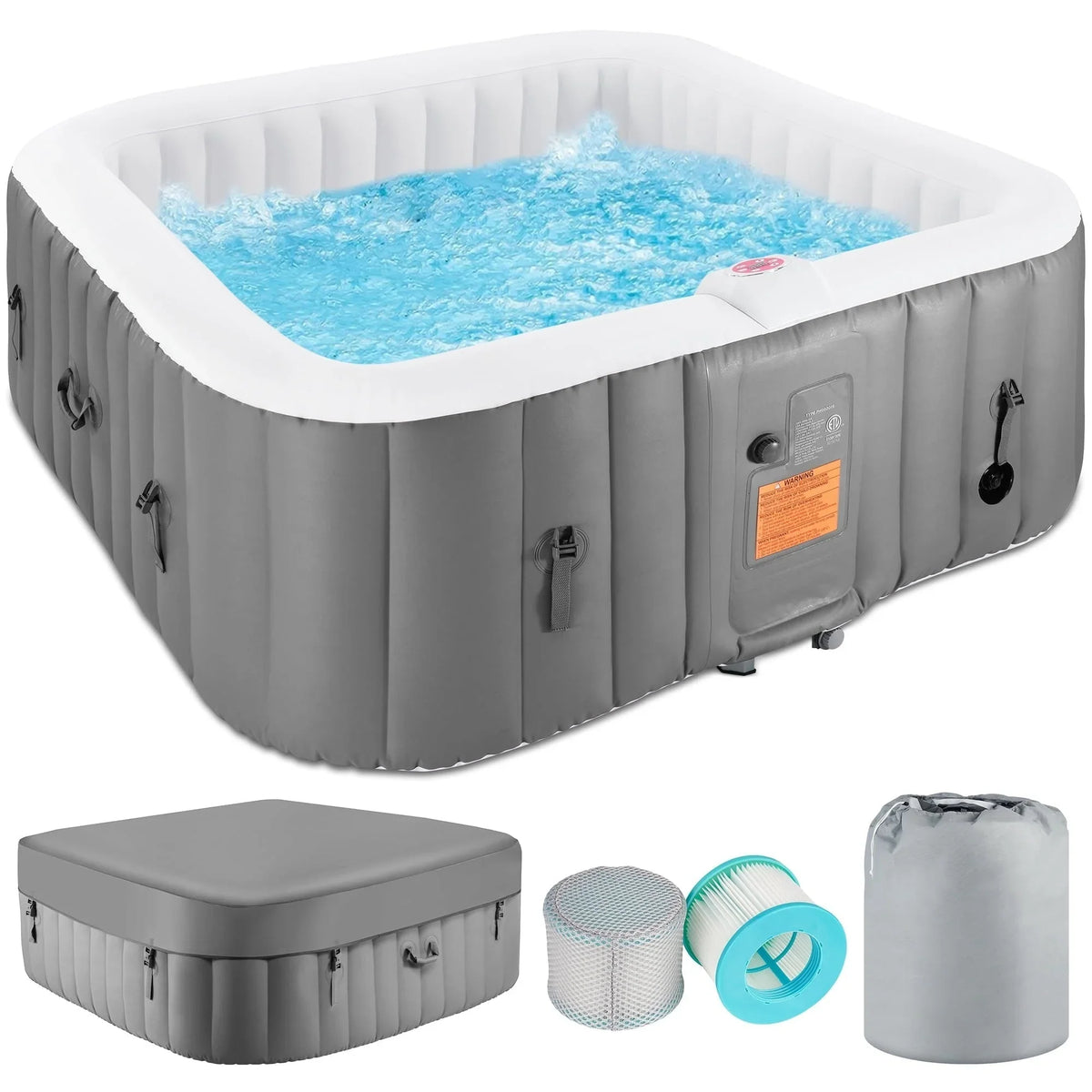 4-6 Person Outdoor Inflatable Hot Tub Spa with Control Panel & 130 Jets, Insulated Tub Cover & Floor Protector - 75?¡ÀW
