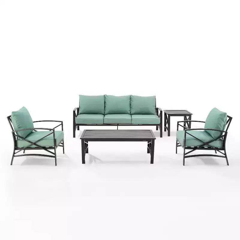 Kaplan 5pc Outdoor Sofa Set with Sofa & 2 Chairs with Coffee Table & Side Table - Crosley