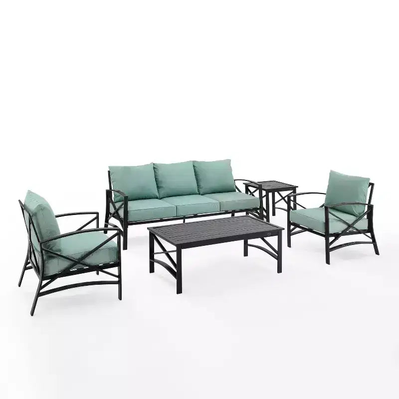 Kaplan 5pc Outdoor Sofa Set with Sofa & 2 Chairs with Coffee Table & Side Table - Crosley