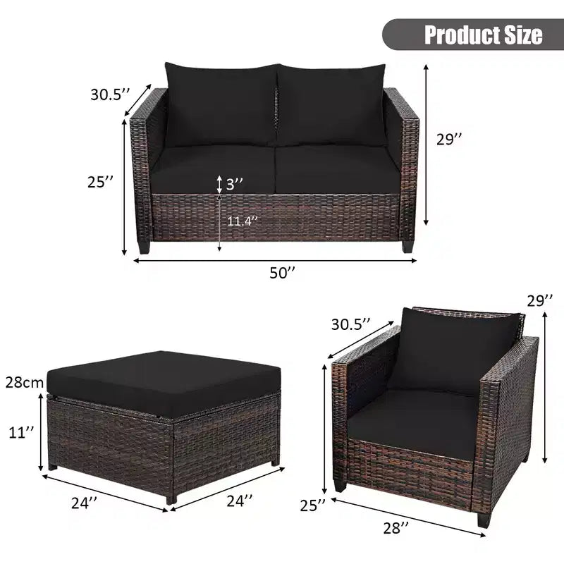Costway 5PCS Patio Rattan Furniture Set Loveseat Sofa Ottoman Cushioned Red\White