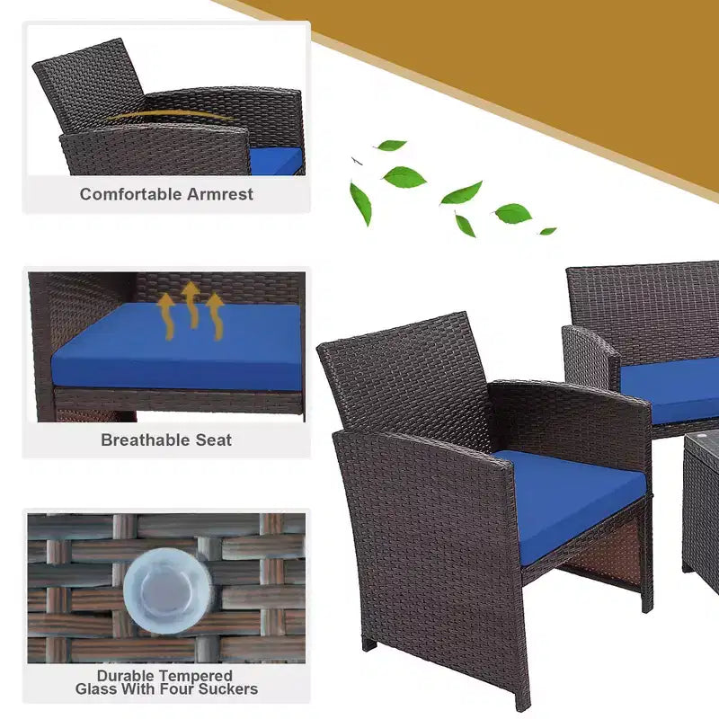 Costway 8PCS Patio Rattan Furniture Set Cushioned Chair Sofa Coffee Table White\Navy\Turquoise\Red