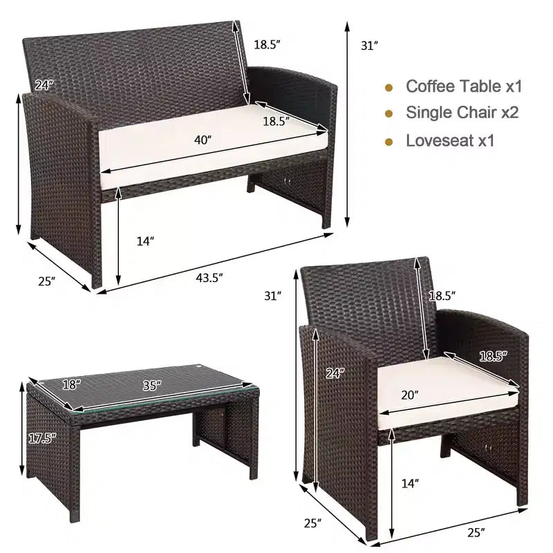Costway 8PCS Patio Rattan Furniture Set Cushioned Chair Sofa Coffee Table White\Navy\Turquoise\Red