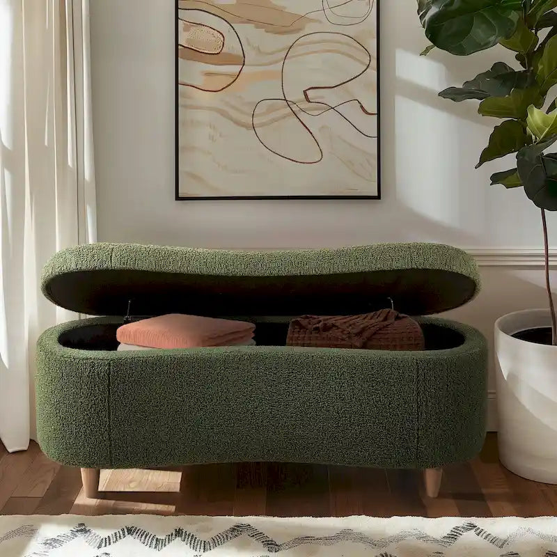 INK+IVY Bailey Taupe Boucle Flip Top Storage Bench