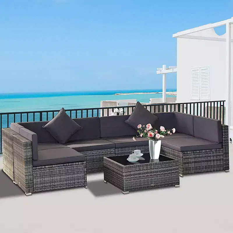 Outsunny 7-Piece Outdoor Patio Furniture Set with Modern Rattan Wicker, Perfect for Garden, Deck, and Backyard