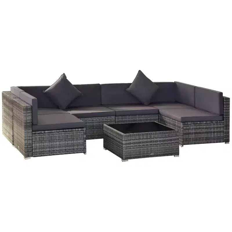 Outsunny 7-Piece Outdoor Patio Furniture Set with Modern Rattan Wicker, Perfect for Garden, Deck, and Backyard