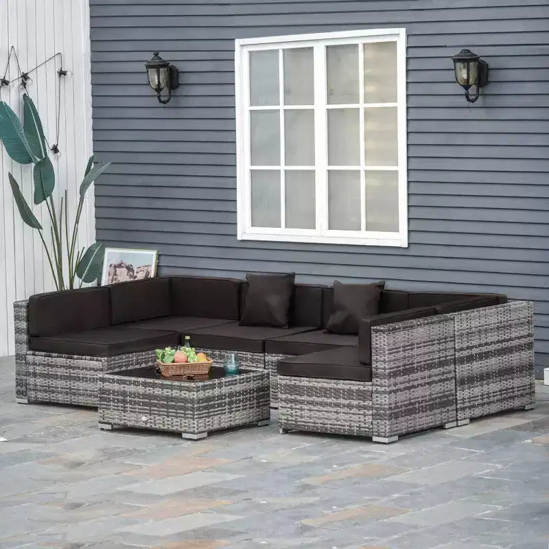 Outsunny 7-Piece Outdoor Patio Furniture Set with Modern Rattan Wicker, Perfect for Garden, Deck, and Backyard