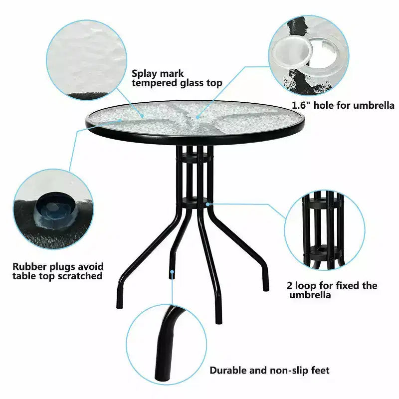 Costway 3PCS Patio Bistro Furniture Set Rocking Glider Chair Glass Table