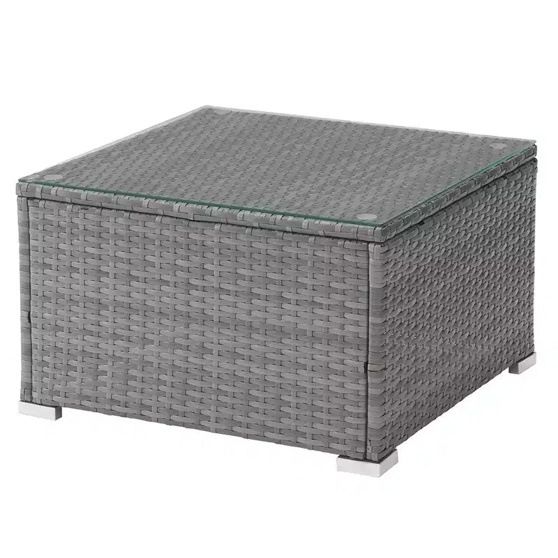 Patio Furniture Set  3-Piece Rattan Outdoor Sofa, Ottoman, and Table Combo for Deck, Pool, Sunroom or Backyard Furniture by Lavish Home (Gray/Blue)