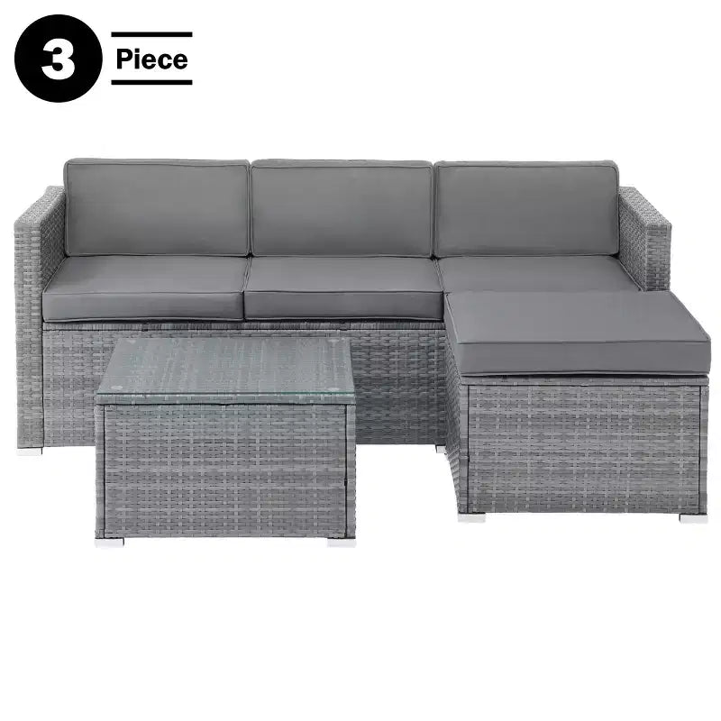Patio Furniture Set  3-Piece Rattan Outdoor Sofa, Ottoman, and Table Combo for Deck, Pool, Sunroom or Backyard Furniture by Lavish Home (Gray/Blue)