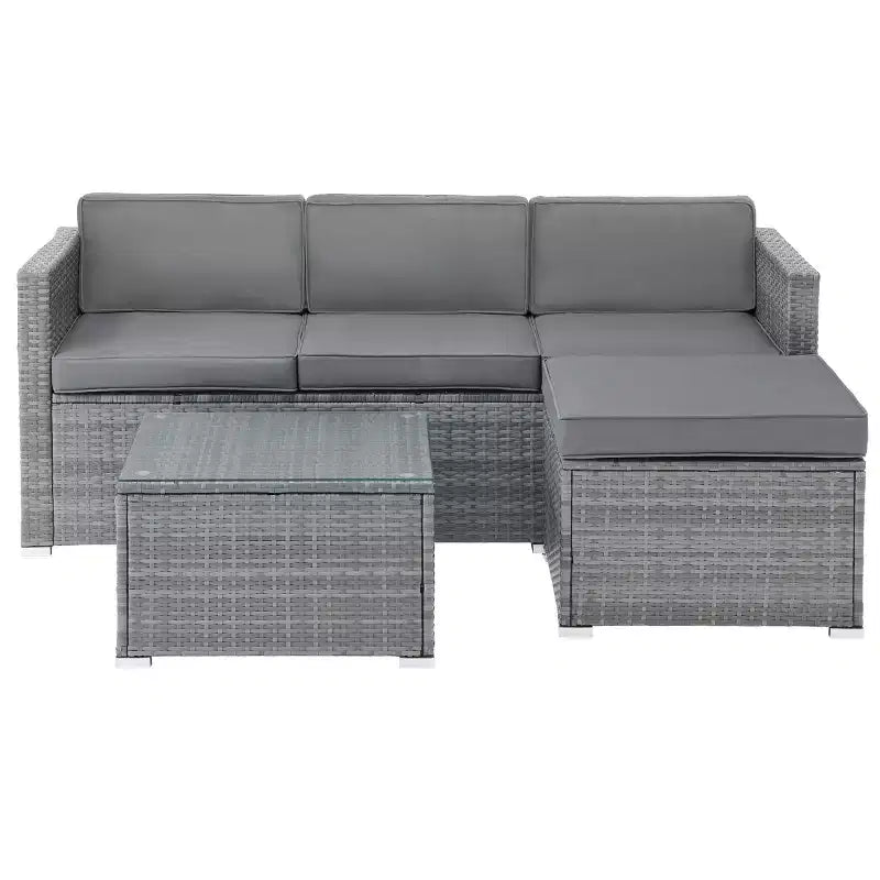 Patio Furniture Set  3-Piece Rattan Outdoor Sofa, Ottoman, and Table Combo for Deck, Pool, Sunroom or Backyard Furniture by Lavish Home (Gray/Blue)