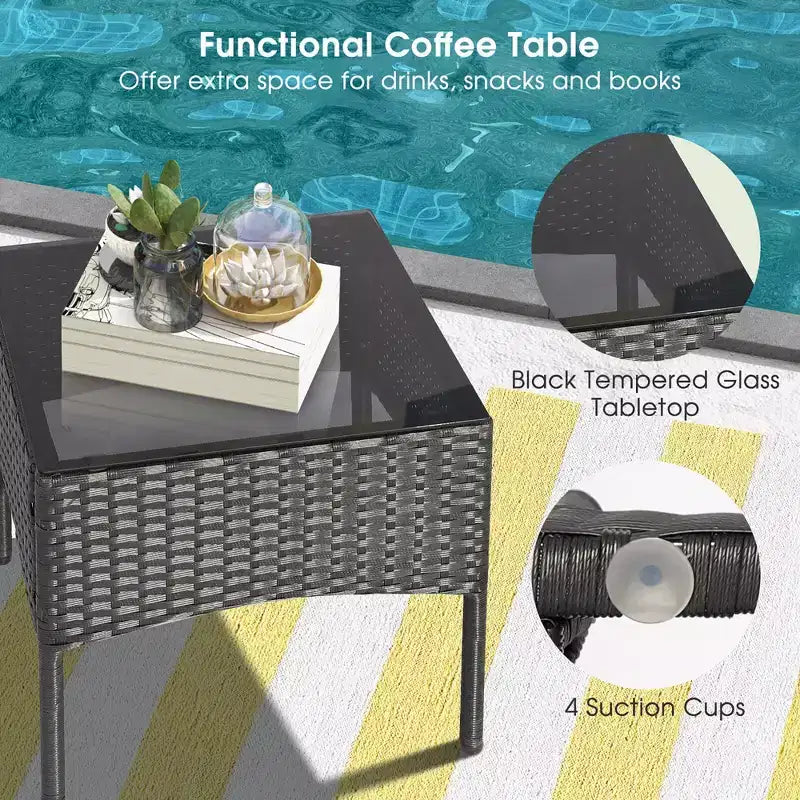 Costway 8PCS Patio Rattan Furniture Set Sofas Ottomans Cushioned Table Free Combination