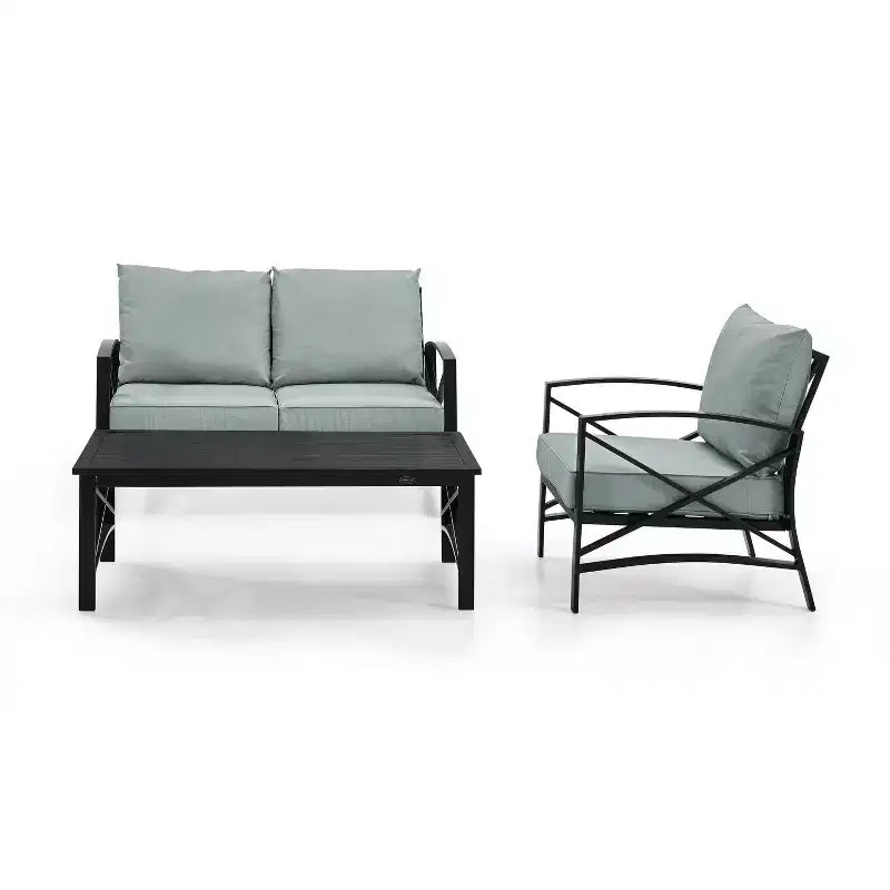 Crosley 3pc Kaplan Steel Outdoor Seating Furniture Set with Loveseat, Chair & Coffee Table