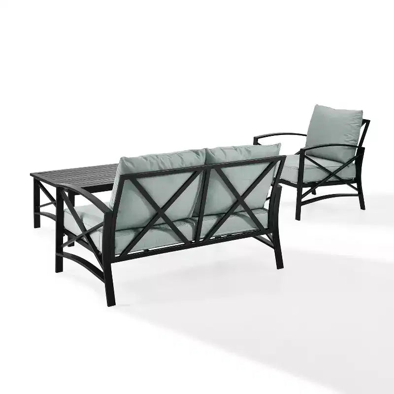 Crosley 3pc Kaplan Steel Outdoor Seating Furniture Set with Loveseat, Chair & Coffee Table