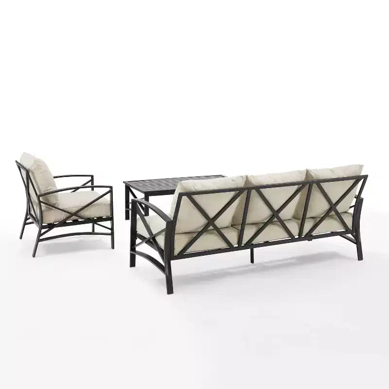 Crosley Kaplan 3pc Outdoor Patio Sofa Set with Sofa & Arm Chair with Coffee Table