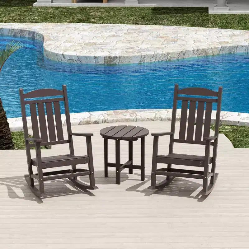 WestinTrends 3 Piece Outdoor Porch Rocking Chairs with Round Side Table Set