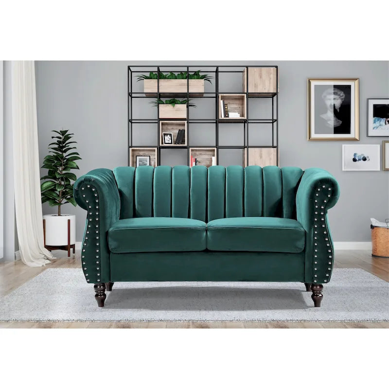 Samt Chesterfield Sofa mit Rollarmlehnen
