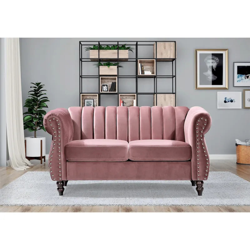 Samt Chesterfield Sofa mit Rollarmlehnen