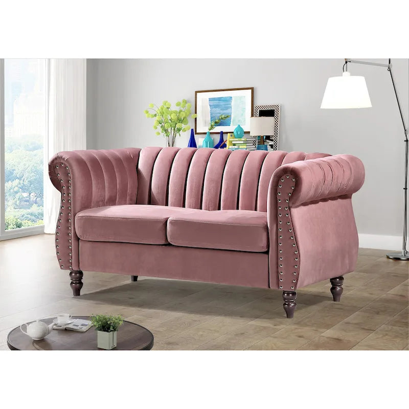 Samt Chesterfield Sofa mit Rollarmlehnen