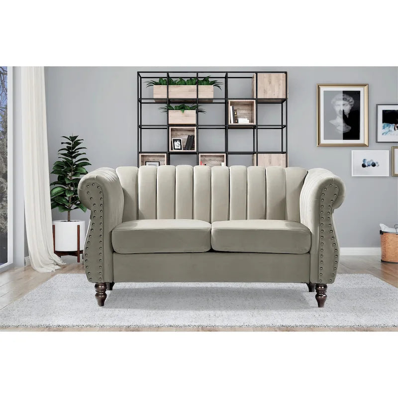 Samt Chesterfield Sofa mit Rollarmlehnen