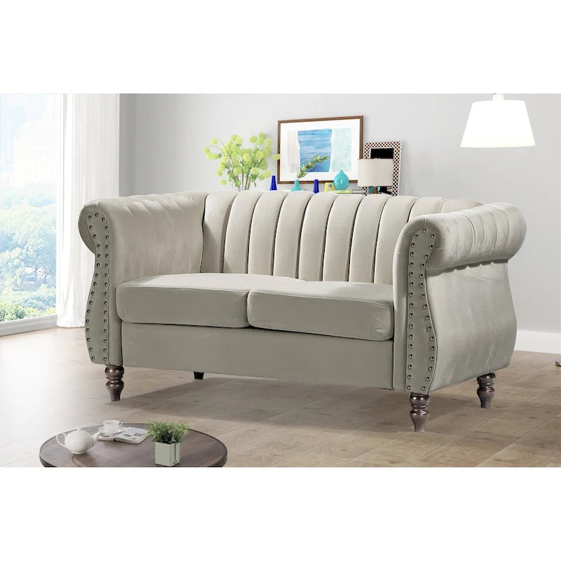 Samt Chesterfield Sofa mit Rollarmlehnen
