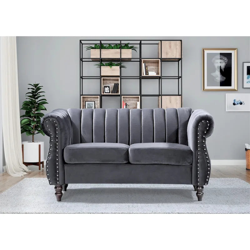 Samt Chesterfield Sofa mit Rollarmlehnen