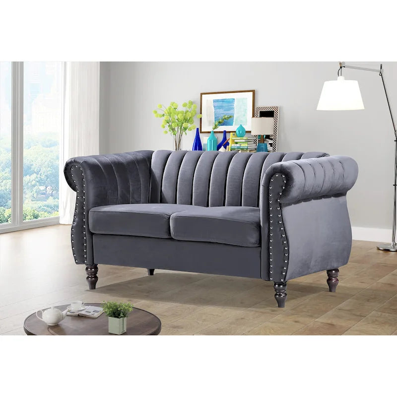 Samt Chesterfield Sofa mit Rollarmlehnen