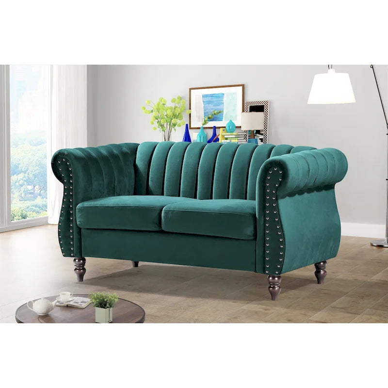 Samt Chesterfield Sofa mit Rollarmlehnen