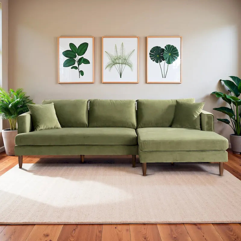 Mid-Century Modern L-förmiges Samt-Sofa mit Kissenrücken