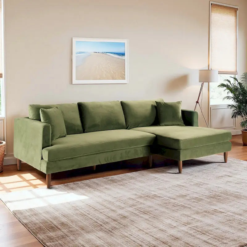 Mid-Century Modern L-förmiges Samt-Sofa mit Kissenrücken