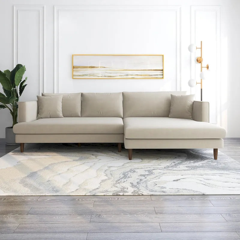 Mid-Century Modern L-förmiges Samt-Sofa mit Kissenrücken