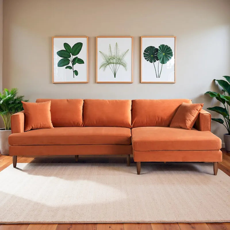 Mid-Century Modern L-förmiges Samt-Sofa mit Kissenrücken