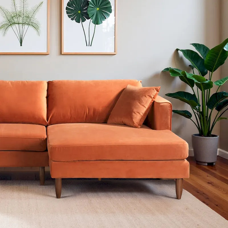 Mid-Century Modern L-förmiges Samt-Sofa mit Kissenrücken