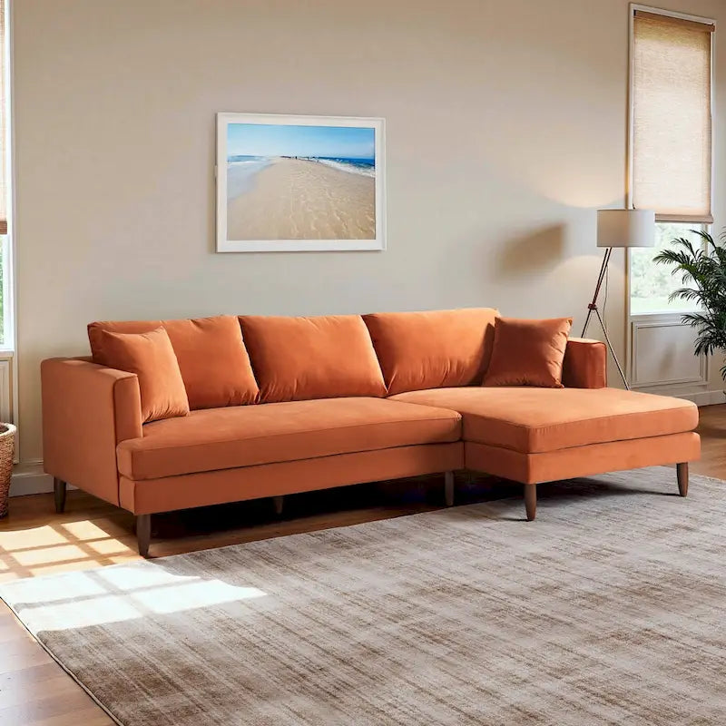 Mid-Century Modern L-förmiges Samt-Sofa mit Kissenrücken