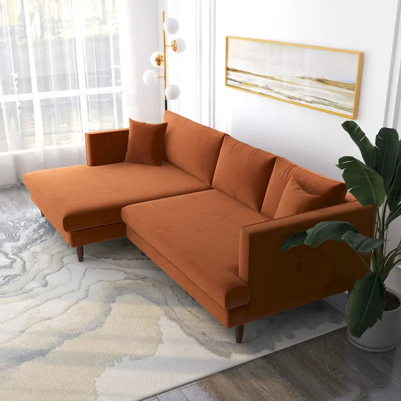 Mid-Century Modern L-förmiges Samt-Sofa mit Kissenrücken