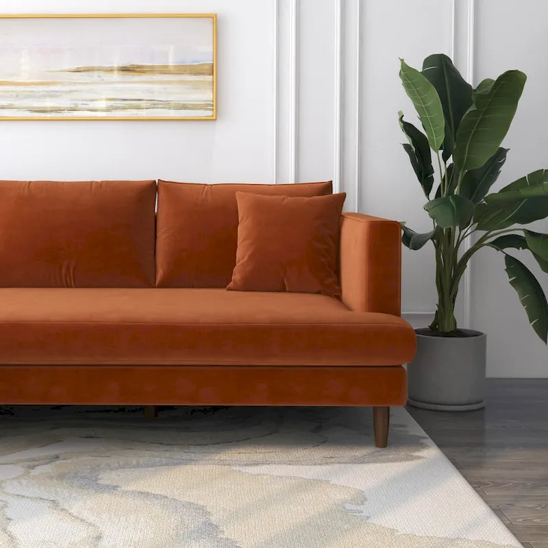 Mid-Century Modern L-förmiges Samt-Sofa mit Kissenrücken