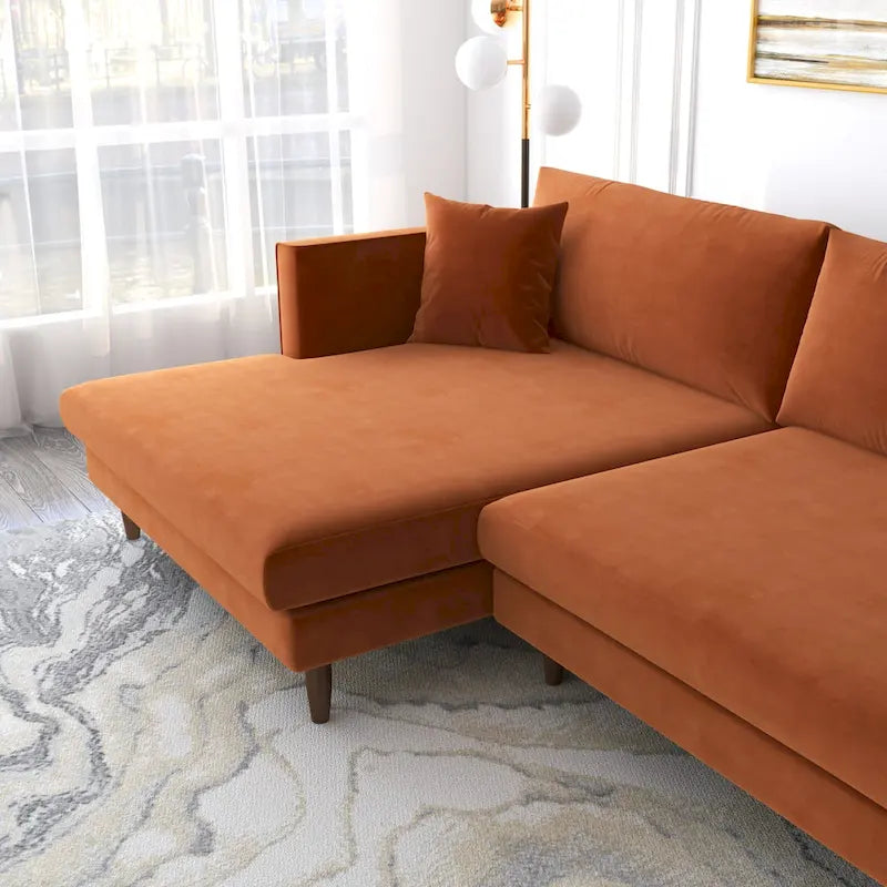 Mid-Century Modern L-förmiges Samt-Sofa mit Kissenrücken