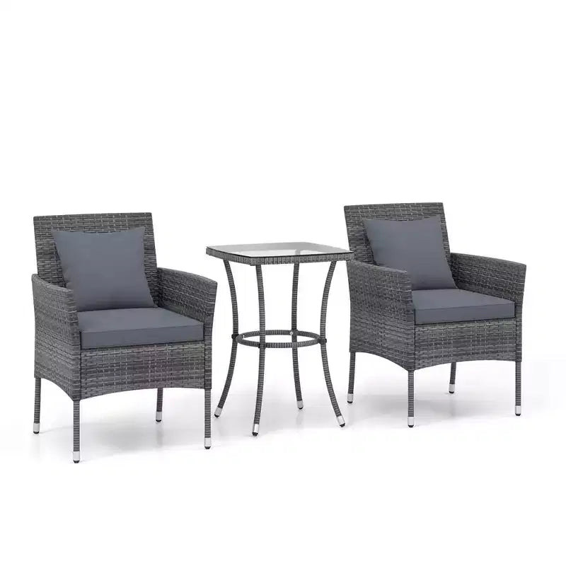Costway 3 PCS Patio Furniture Set with Cushioned Patio Chairs & Tempered Glass Coffee Table Grey/Navy/White/Black