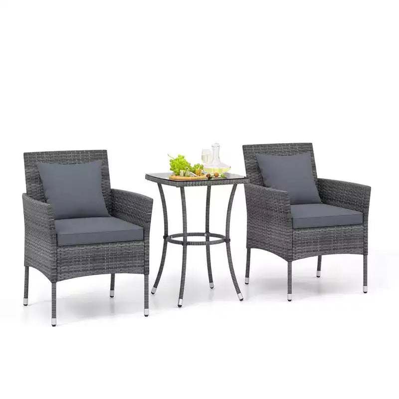 Costway 3 PCS Patio Furniture Set with Cushioned Patio Chairs & Tempered Glass Coffee Table Grey/Navy/White/Black