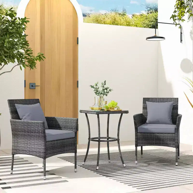Costway 3 PCS Patio Furniture Set with Cushioned Patio Chairs & Tempered Glass Coffee Table Grey/Navy/White/Black