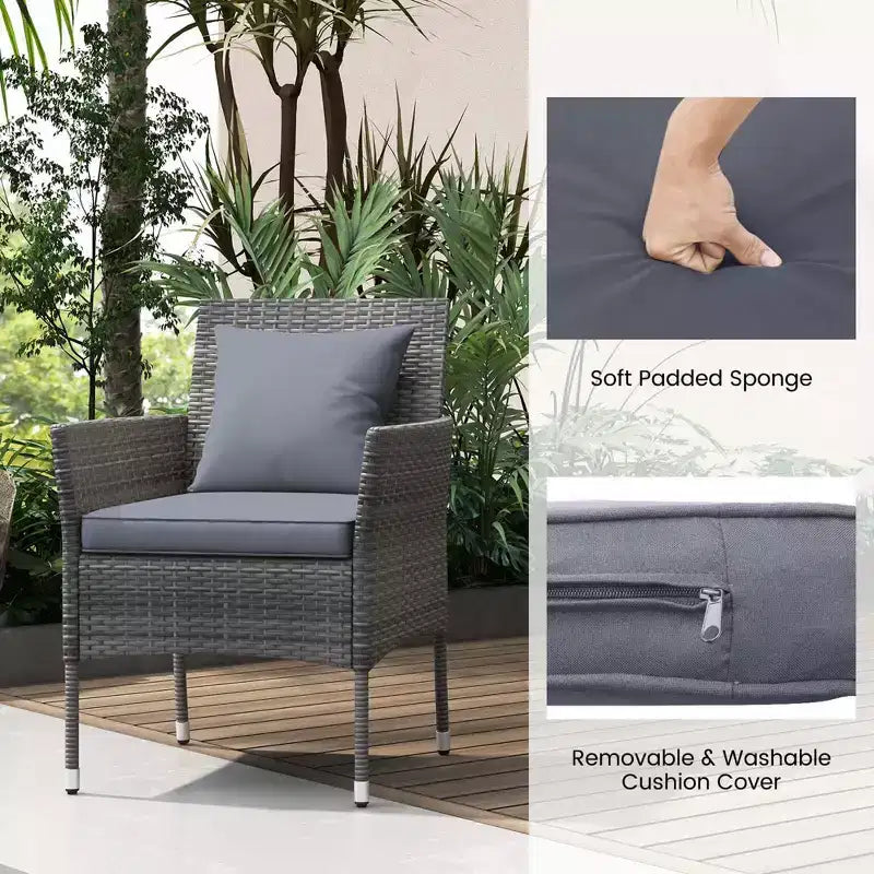 Costway 3 PCS Patio Furniture Set with Cushioned Patio Chairs & Tempered Glass Coffee Table Grey/Navy/White/Black