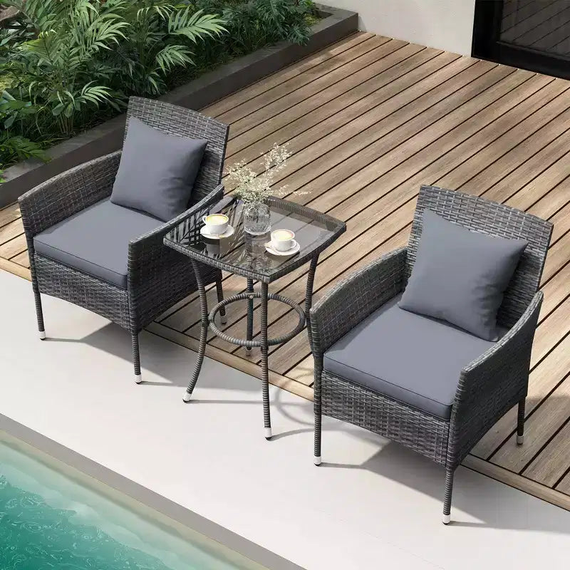Costway 3 PCS Patio Furniture Set with Cushioned Patio Chairs & Tempered Glass Coffee Table Grey/Navy/White/Black