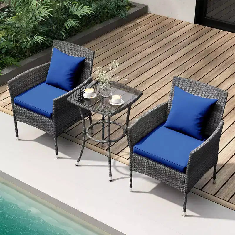 Costway 3 PCS Patio Furniture Set with Cushioned Patio Chairs & Tempered Glass Coffee Table Grey/Navy/White/Black
