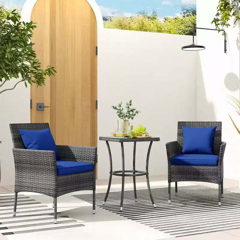 Costway 3 PCS Patio Furniture Set with Cushioned Patio Chairs & Tempered Glass Coffee Table Grey/Navy/White/Black
